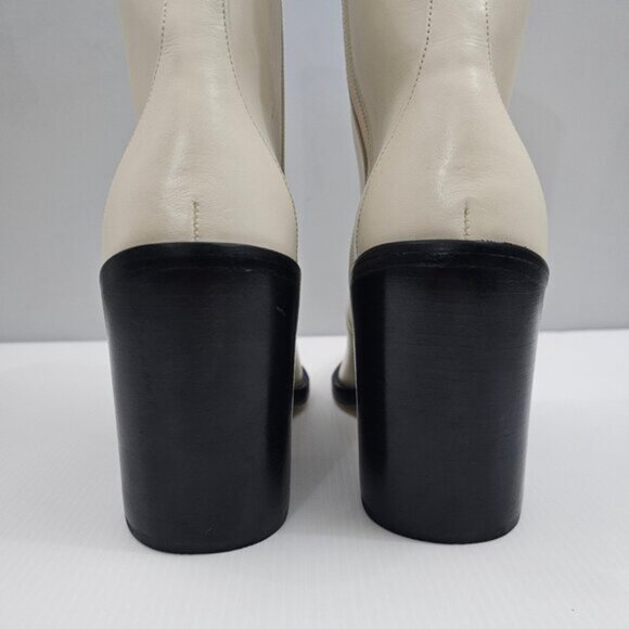 Larroude James Ankle Boot Womens 10 Cream Leather Tall Block Heel Pointed Toe - Picture 9 of 15